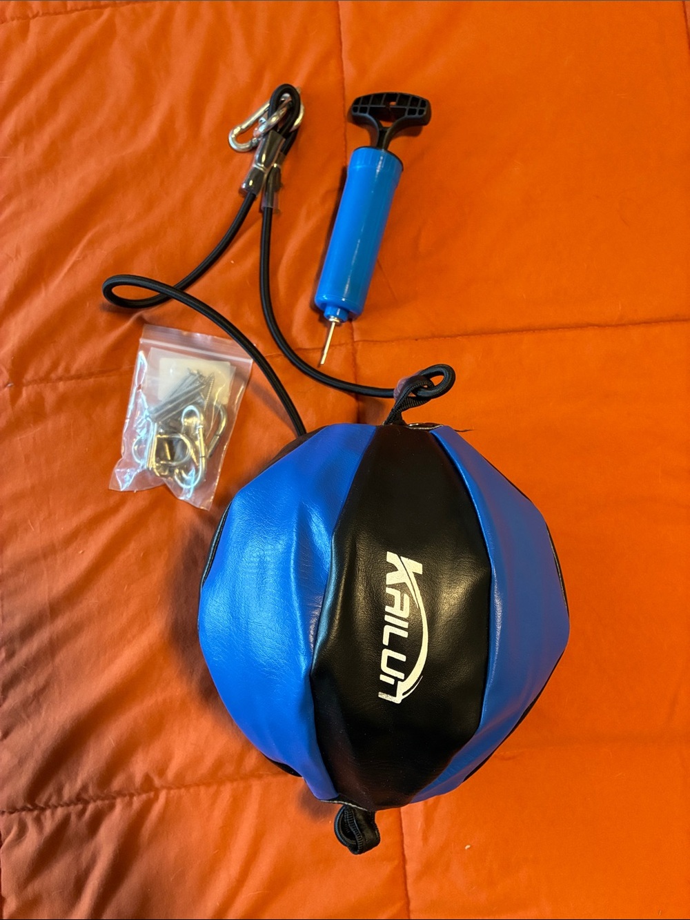 Kailun Blue and Black Double-End Training Speed Bag with Pump and Hardware